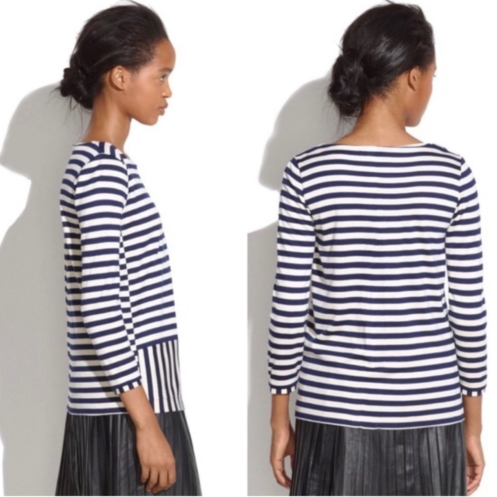 Madewell Navy Blue Nautical Stripes Stripeturn Ponte Top Blouse S